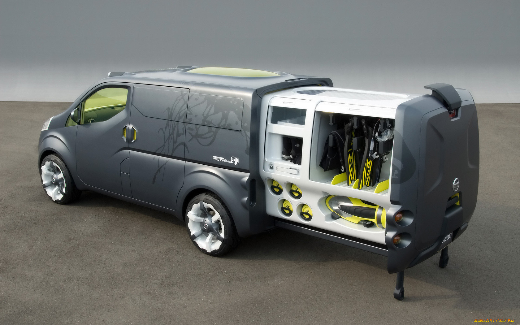 , nissan, datsun, nv200, -, sliding, cargo, pod, rear, and, side, vw, concept